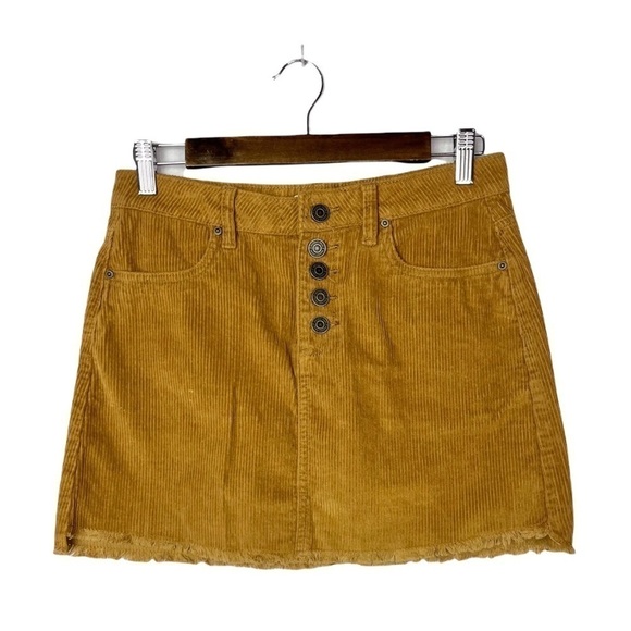 Indigo Rein Brown Corduroy Raw Hem Button Down Mini Skirt 7/27 - Picture 2 of 6